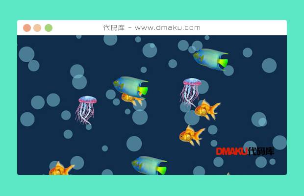 SVG海底鱼类泡泡动画特效